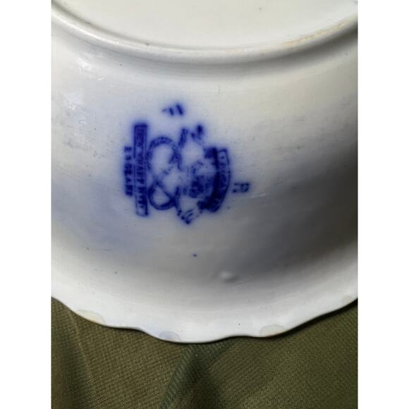 Antique Blue Flow Lancaster New Wharf Pottery 1891 Round Serving Dish England - Picture 5 of 8